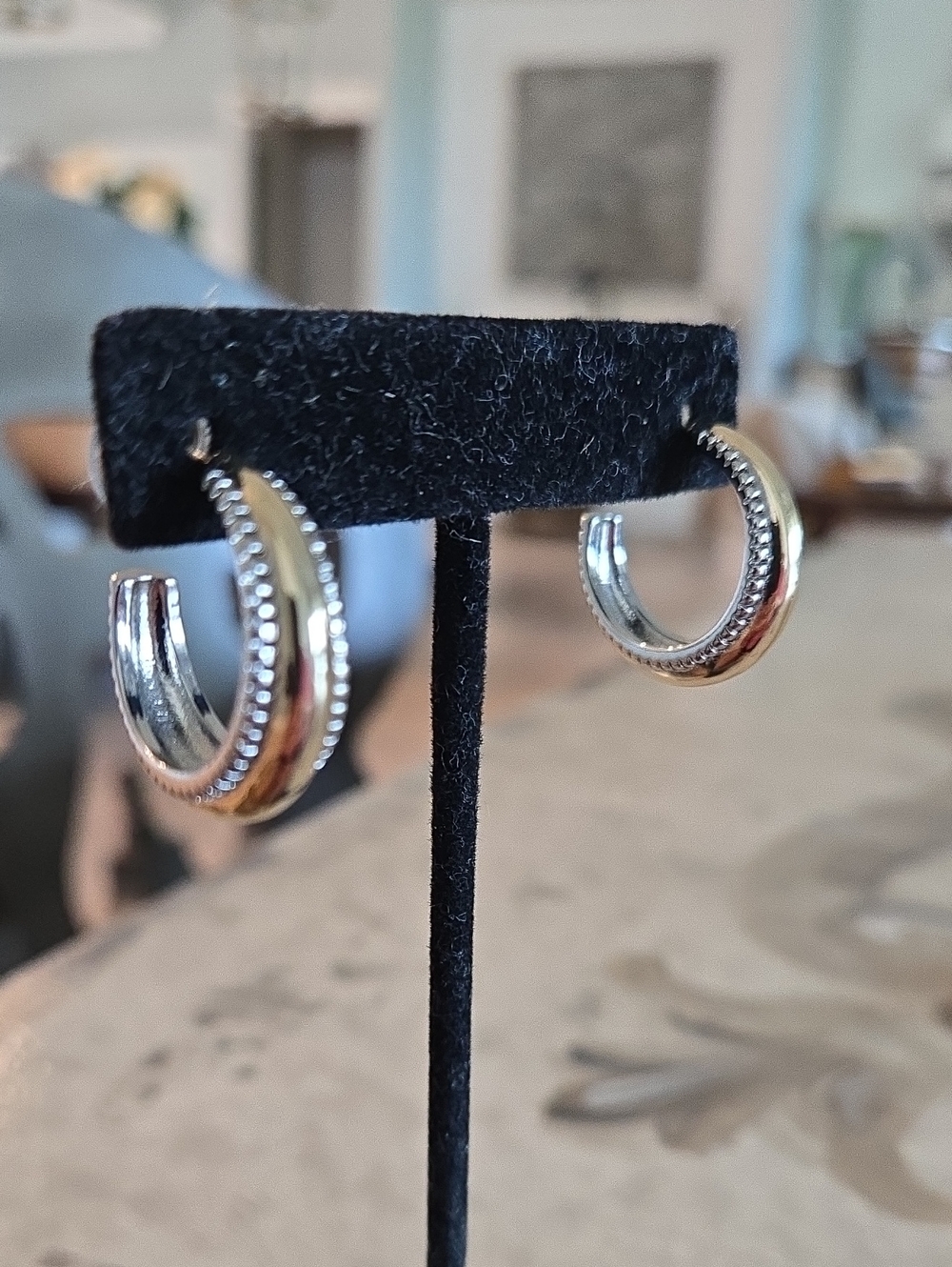 Two-Tone Gold and Silver Hoop Earrings - Women Jewelry, NEW